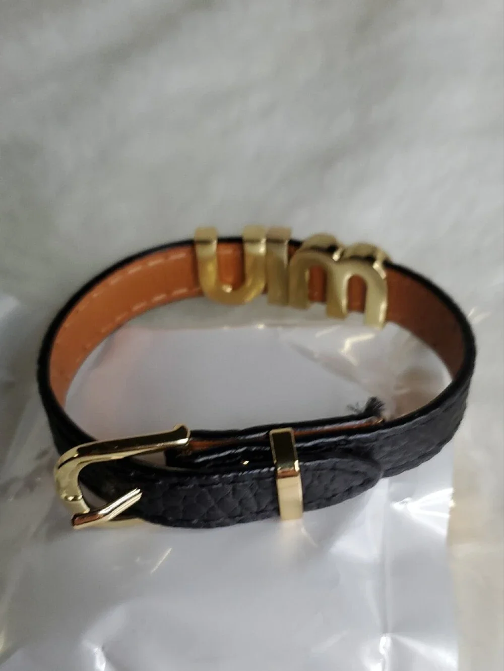 Fashion Jewelry Black Bracelet with Gold Initial Accents
